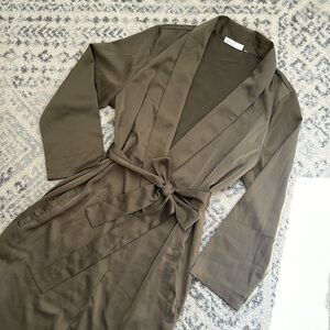 Long olive silk robe